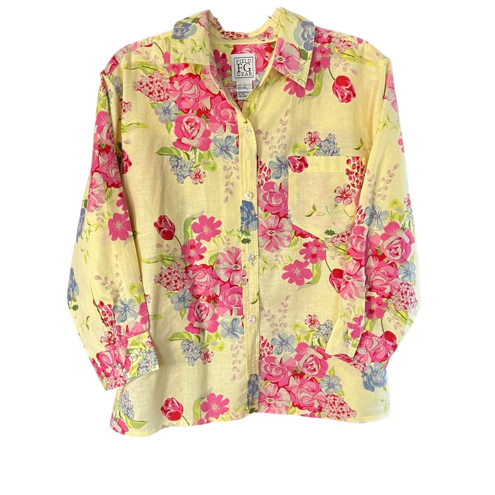 Field Gear Women’s Yellow Floral Button Up Blouse Sz M